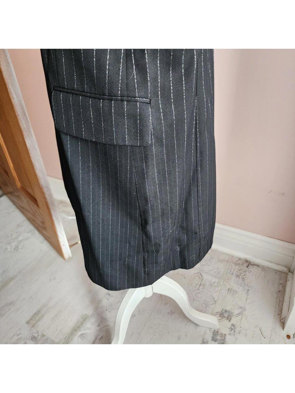 GRIFFIN Melbourne Black Pinstripe Long Wool Blazer Metallic Thread M L - Picture 8 of 9